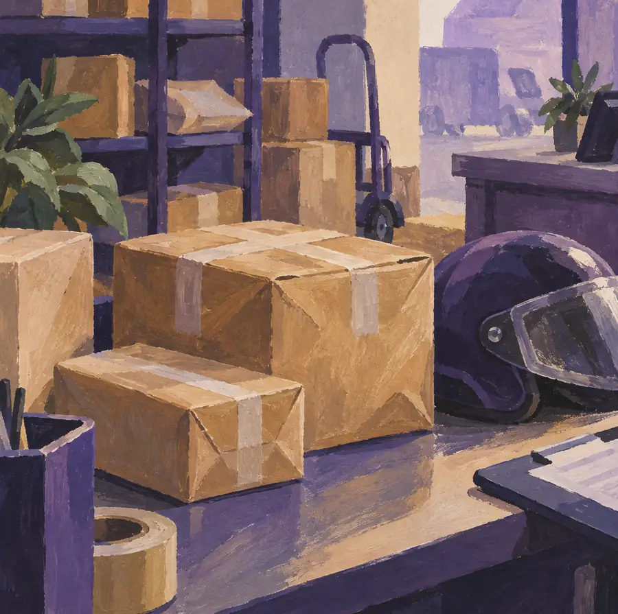 Illustration of courier businesses equipment and workspace